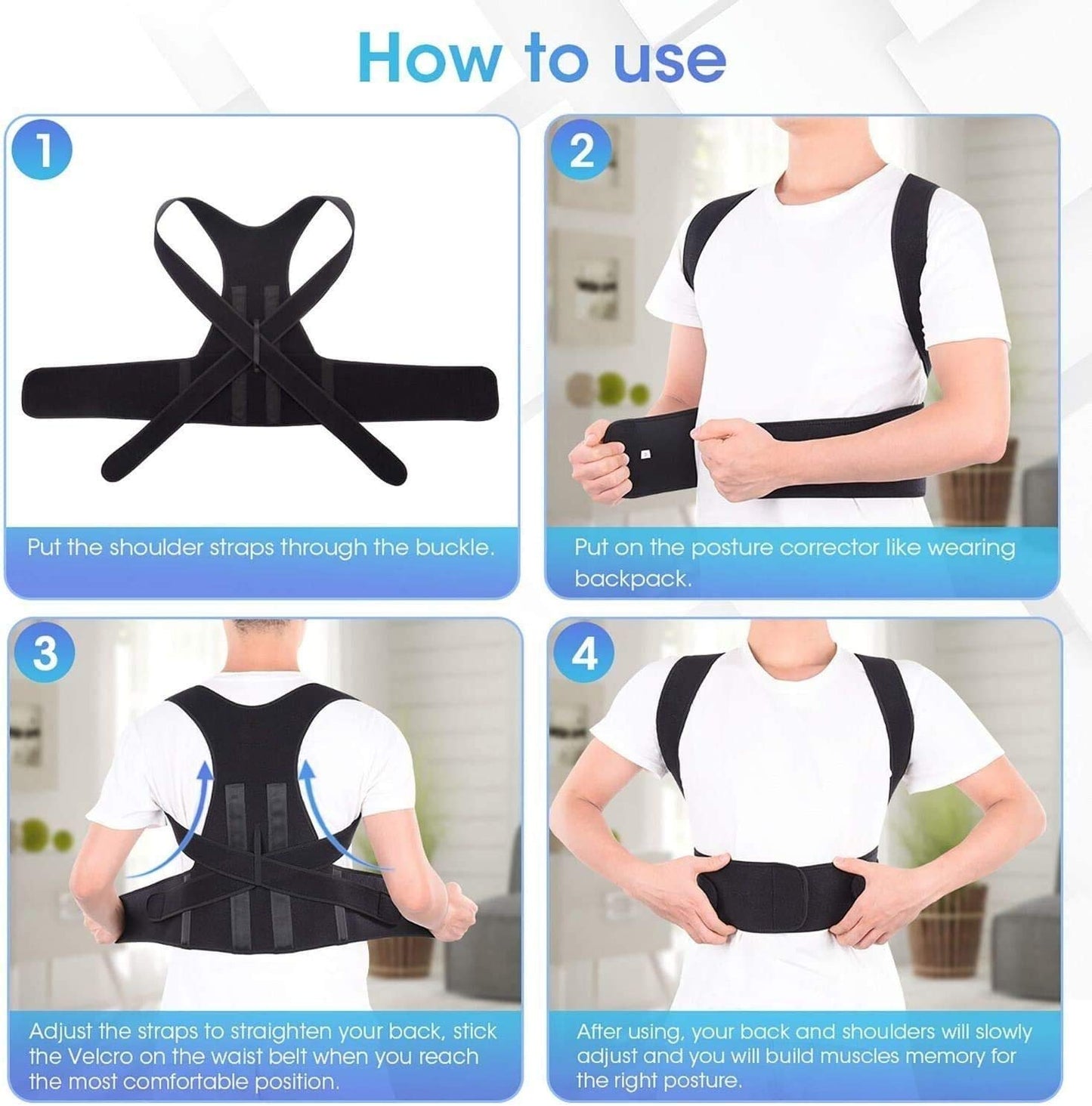 Posture Corrector Belt — Unisex Back Support Brace for Instant Spine Alignment & Shoulder Correction | Adjustable Widened Belt, Breathable Design & Magnetic Lumbar Support for Pain Relief