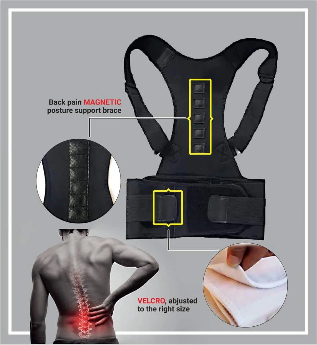 Posture Corrector Belt — Unisex Back Support Brace for Instant Spine Alignment & Shoulder Correction | Adjustable Widened Belt, Breathable Design & Magnetic Lumbar Support for Pain Relief